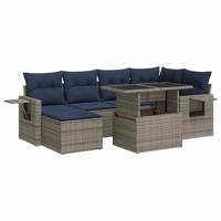 7-delige Loungeset met kussens poly rattan acacia grijs - thumbnail