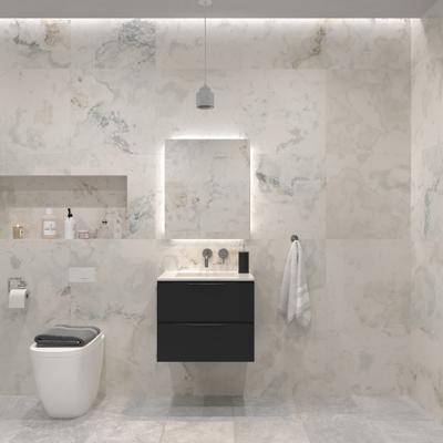 Badkamermeubelset Gliss Design Hera Mat Zwart 60cm 2 Laden Zwart Schoolkrijt (Keuze Wastafel)