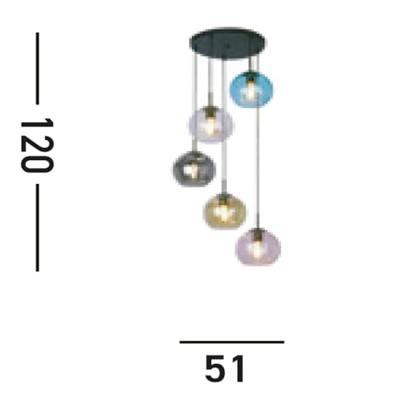 Searchlight 5-lichts hanglampMardi Gras II met meerdere kleuren glas - 94005-5BK