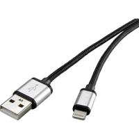 Renkforce RF3969327 USB-kabel USB 2.0 USB-A stekker, Apple Lightning stekker 0.50 m Donkergrijs Stoffen mantel - thumbnail