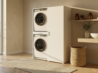Kast WASHING 2 machines boven elkaar met kast 1 deur MEDIUM wit - thumbnail