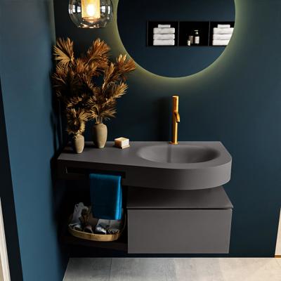 MONDIAZ RIVA 100cm badmeubel onderkast / planchet kleur Dark_Grey met 1 lade. Wastafel DULCET rechts 1 kraangat kleur Dark_Grey.