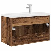 Wastafelkast met ingebouwde wasbak en kraan oud houtkleurig - thumbnail