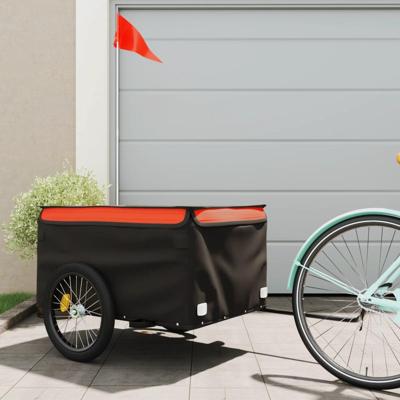 VidaXL Fietstrailer 45 kg ijzer zwart en oranje VidaXL Fietstrailer 45 kg ijzer zwart en oranje