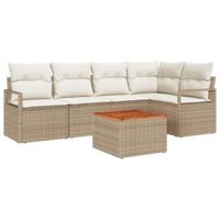 Tuinbankenset met kussen 6 pcs Beige poly rattan - thumbnail