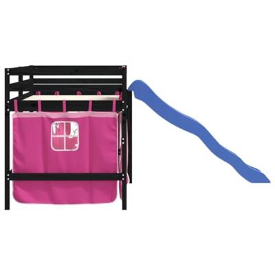 Kinderhoogslaper met gordijnen 80x200 cm grenenhout roze - thumbnail