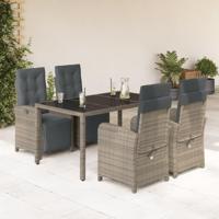 5-delige Tuinset met kussens poly rattan grijs - thumbnail