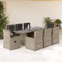 9-delige Tuinset met kussens poly rattan lichtgrijs - thumbnail