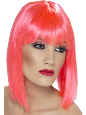 Pruik Glam Neon pink
