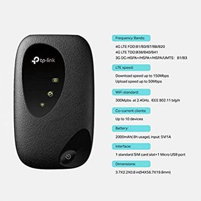 TP-LINK M7200 Single-band (2.4 GHz) 3G 4G Zwart draadloze router