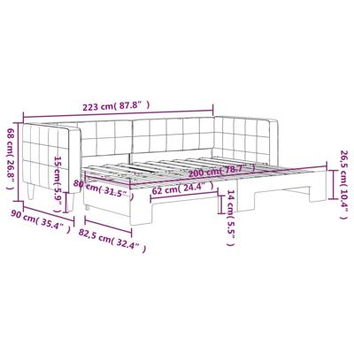 Slaapbank met onderschuifbed 100x200 cm fluweel donkergrijs