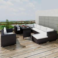 10-delige Loungeset met kussens poly rattan zwart - thumbnail