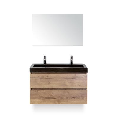 Maxx XL Badmeubelset 100 cm - Natuur Eiken - Wastafel Lucca 2 kraangaten - met Spiegel