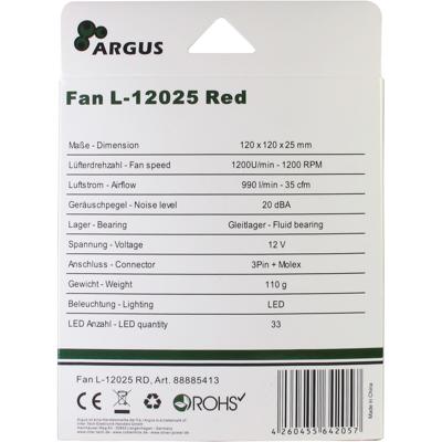 Inter-Tech L12025 PC-ventilator Rood (b x h x d) 120 x 120 x 25 mm