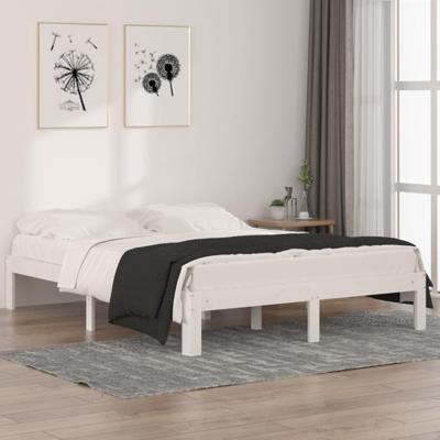 Bedframe massief hout wit 150x200 cm