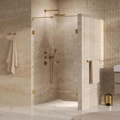 BRAUER Void Carving nisdeur 2-delig helder glas 110x200 omkeerbaar met draaideur 60 aan muur incl. glascoating PVD goud geborsteld