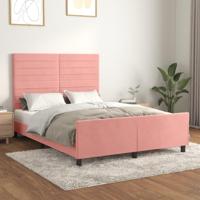 Bedframe met hoofdeinde fluweel roze 140x190 cm - thumbnail