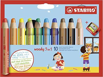 STABILO woody 3in1 kleurpotlood, etui van 10 stuks in geassorteerde kleuren