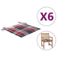 Tuinstoelkussens 6 st 50x50x3 cm oxford stof ruitpatroon rood - thumbnail