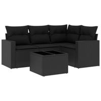 5-delige Loungeset met kussens poly rattan zwart - thumbnail