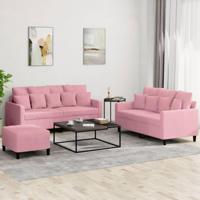 3-delige Loungeset met kussens fluweel roze - thumbnail