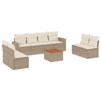 9-delige Loungeset met kussens poly rattan beige - thumbnail