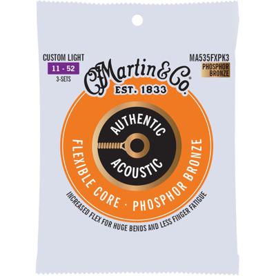 Martin Strings MA535FXPK3 Flexible Core Phosphor Bronze 3-Pack Custom Light 11-52 snarensets voor westerngitaar (3 sets)