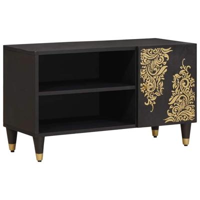 TV-kast met plank Zwart 80 x 33 x 46 cm Massief Mango Hout