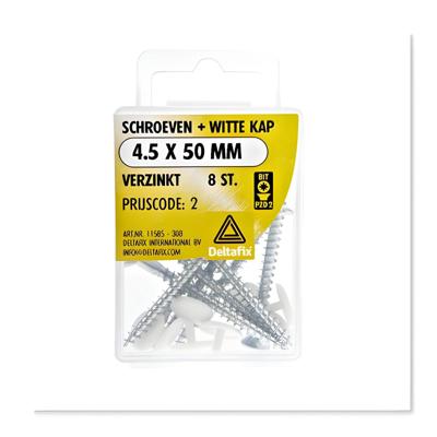 Schroef kap wit 4.5x50mm verz 8st Deltafix - Deltafix