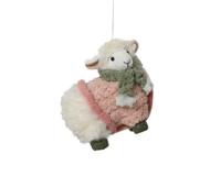 Kersthanger schaap met roze jas polyester 13 cm - thumbnail