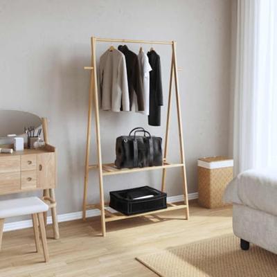 VidaXL Kledingrek met schappen 96x45,5x150,5 cm bamboe VidaXL Kledingrek met schappen 96x45,5x150,5 cm bamboe