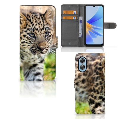 OPPO A17 | Telefoonhoesje | Met pasjeshouder | Baby Luipaard