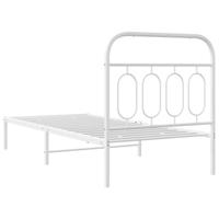 Bedframe met hoofdbord metaal wit 90x200 cm - thumbnail
