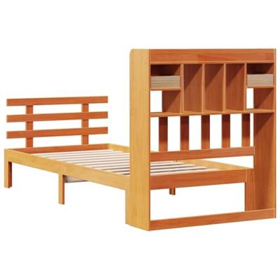 Bed met boekenkast zonder matras grenenhout wasbruin 75x190 cm