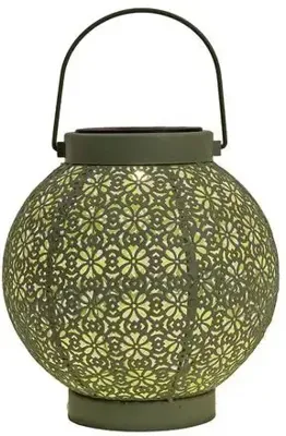 Anna's Collection Solar lantaarn metaal 18 x 19 cm sage groen warm wit