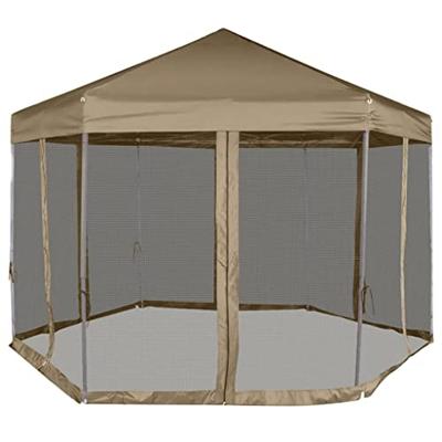 VidaXL Partytent met wanden zeshoekig 3,6x3,1 m taupe 220 g/m² - thumbnail