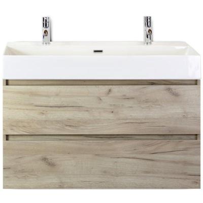 Maxx XL Badmeubelset 100 cm - Craft Oak - Wastafel Kube 2 Kraangaten