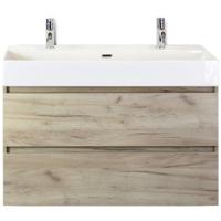 Maxx XL Badmeubelset 100 cm - Craft Oak - Wastafel Kube 2 Kraangaten - thumbnail