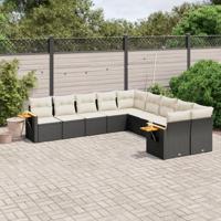 10-delige Loungeset met kussens poly rattan zwart - thumbnail
