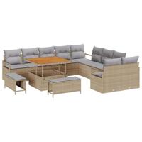 Tuinbankenset met kussen 13 pcs Beige poly rattan - thumbnail