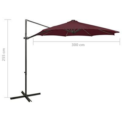 VidaXL Zweefparasol met paal en led-verlichting 300 cm bordeauxrood