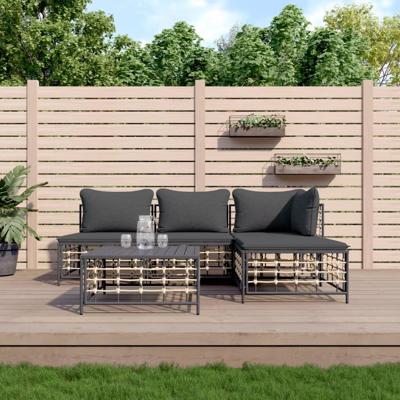 5-delige Loungeset met kussens poly rattan antracietkleurig