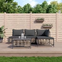 5-delige Loungeset met kussens poly rattan antracietkleurig - thumbnail