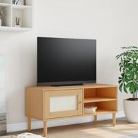 Tv-meubel SENJA 106x40x49 cm rattan massief grenenhout bruin - thumbnail