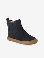 Chelsea boots met rits en elastiek van leer voor baby marineblauw - thumbnail