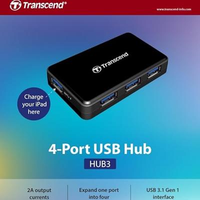 Transcend TS-HUB3K USB 3.2 Gen 1-hub 4 poorten Zwart