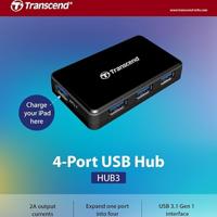 Transcend TS-HUB3K USB 3.2 Gen 1-hub 4 poorten Zwart - thumbnail