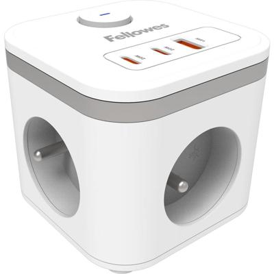 Fellowes contactdoos Power Cube, 3 stopcontacten + 1 x USB-A + 2 x USB-C, wit, voor België