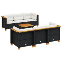 7-delige Loungeset met kussens poly rattan zwart - thumbnail