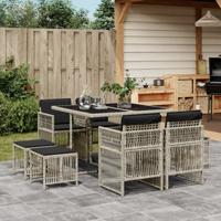 9-delige Tuinset met kussens poly rattan lichtgrijs - thumbnail
